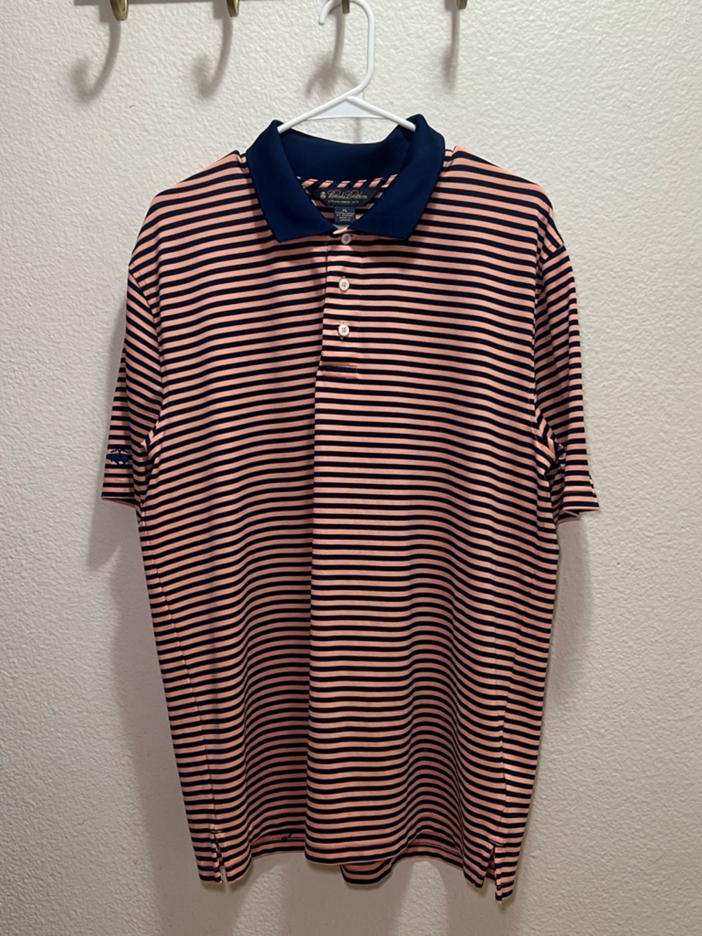 Brooks Brothers Navy and Coral Striped Polo Shirt